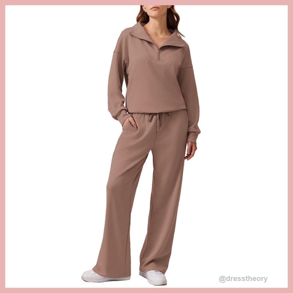 Oversized Half-Zip Sweatshirt & Wide-Leg Sweatpants 2-Piece Set